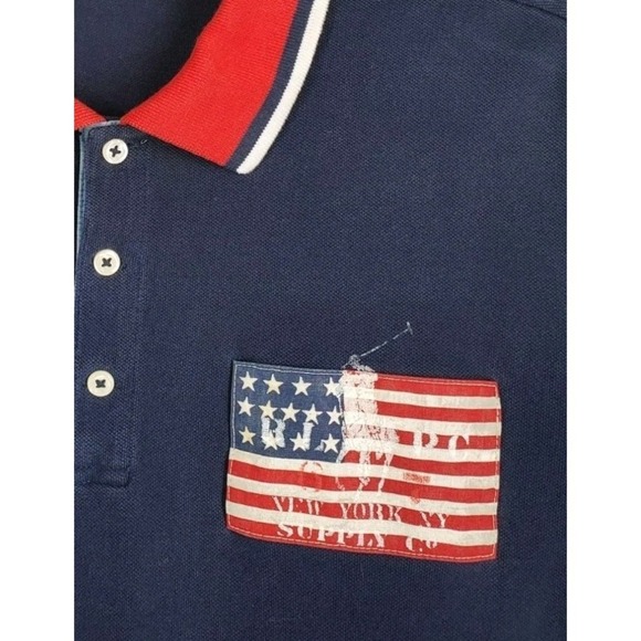 Ralph Lauren Polo Shirt Mens XL Blue Red USA Flag NY Supply Co Patriotic SS - Picture 6 of 8